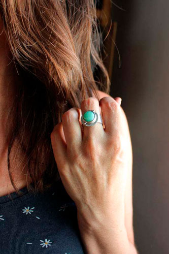 Pond nymph, waterlily leaf ring in silver and chrysoprase