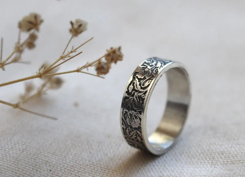 Poppy, poppy flower ring in silver