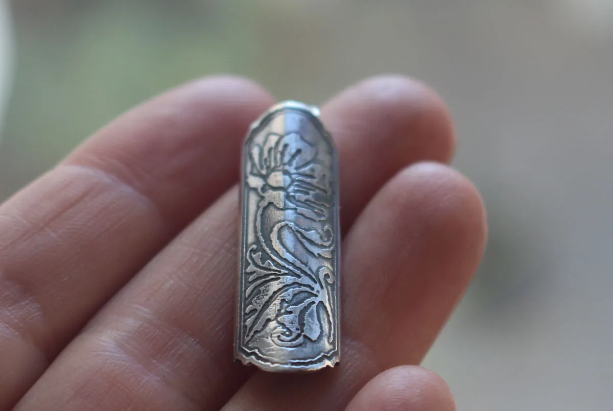 Poppy flower case, tubular botanical and aromatherapy pendant in silver