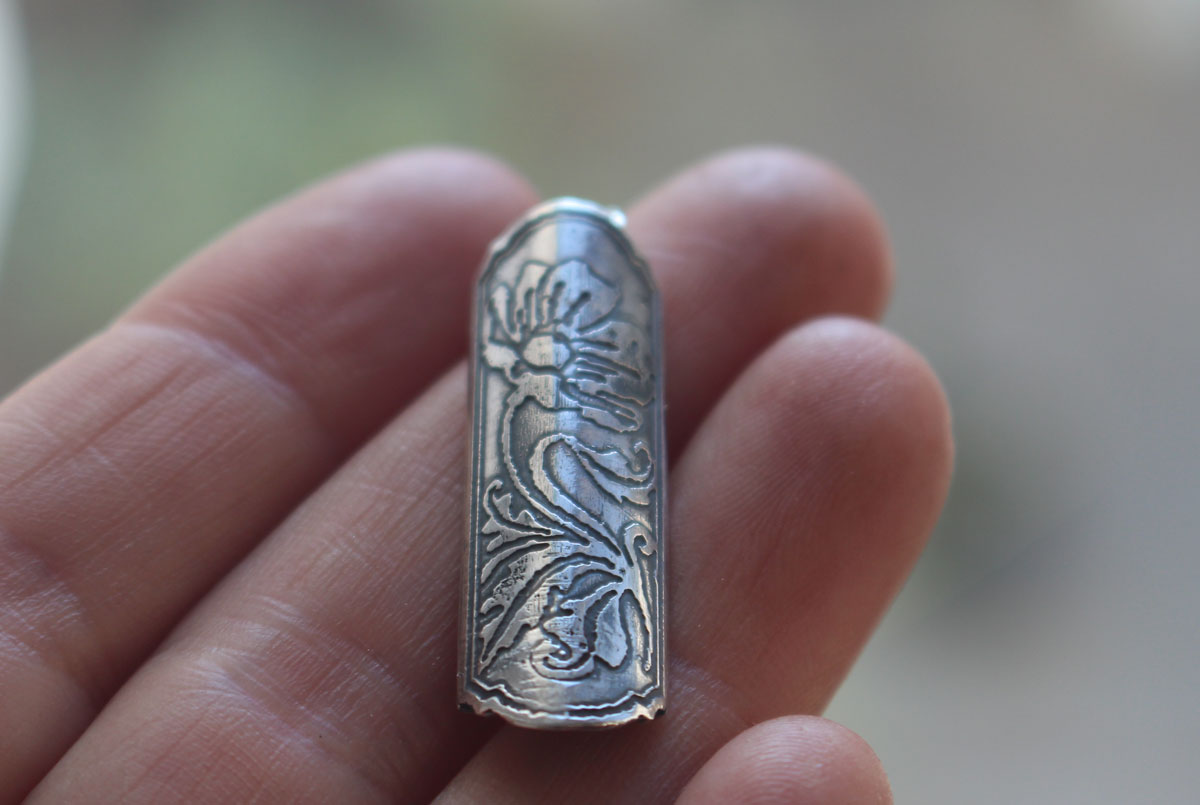 Poppy flower case, tubular botanical and aromatherapy pendant in silver