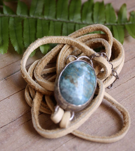 Poseidon, raging sea bracelet in silver, leather, and chrysocolla