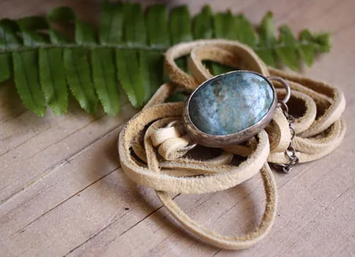 Poseidon, raging sea bracelet in silver, leather, and chrysocolla