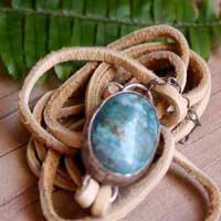 Poseidon, raging sea bracelet in silver, leather, and chrysocolla