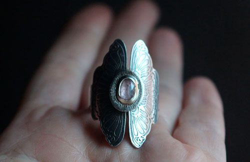 Psyche, loving butterflies ring in silver and pink sapphire