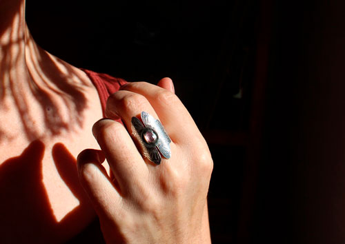 Psyche, loving butterflies ring in silver and pink sapphire