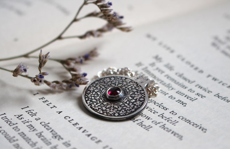 Persephone, pomegranate necklace in silver and garnet