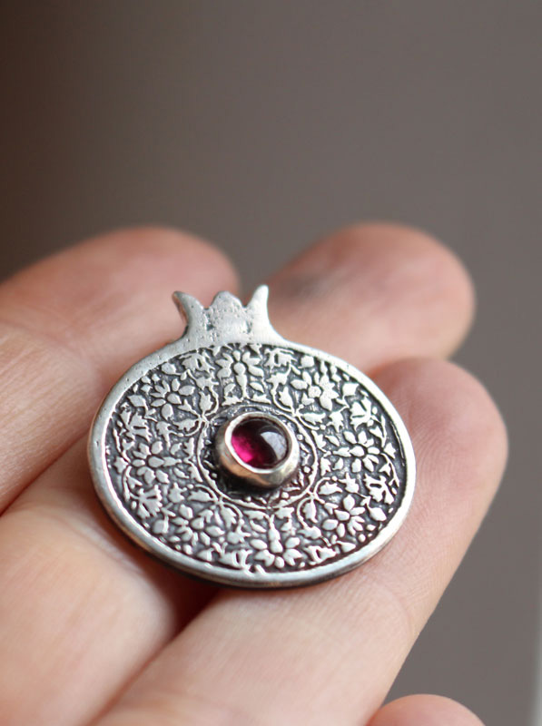 Persephone, pomegranate necklace in silver and garnet