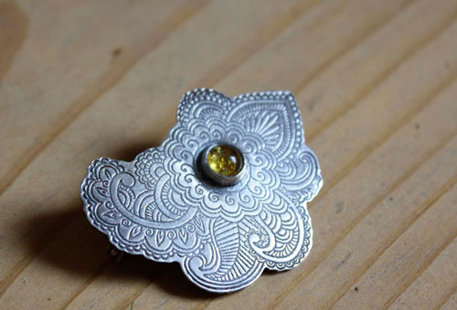 Persian Moon, Silk Road brooch in sterling silver and amber