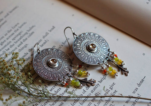 Petals from the sun, mandala earring in sterling silver, citrine and carnelian