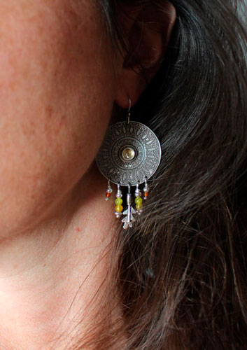 Petals from the sun, mandala earring in sterling silver, citrine and carnelian