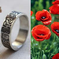 Poppy, poppy flower ring in silver