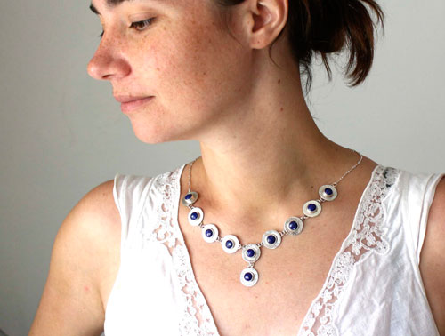 Queen of the Nile, Egyptian necklace in silver and lapis lazuli