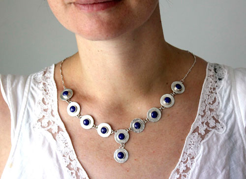 Queen of the Nile, Egyptian necklace in silver and lapis lazuli