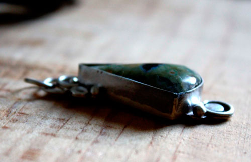 Quetzalcóatl, Aztec pyramid pendant in silver and rainforest jasper