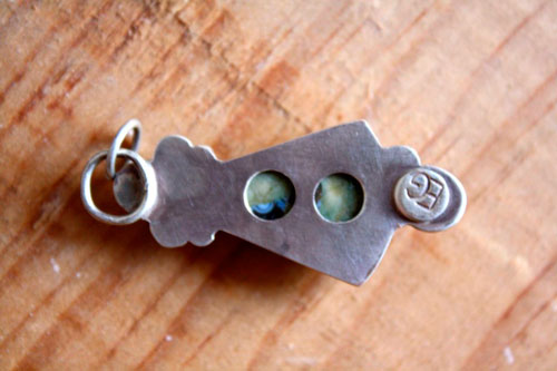 Quetzalcóatl, Aztec pyramid pendant in silver and rainforest jasper