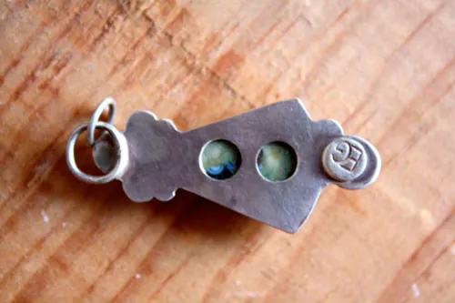 Quetzalcóatl, Aztec pyramid pendant in silver and rainforest jasper