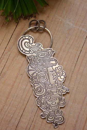 Quiquiztli, Maya musical conch pendant in sterling silver