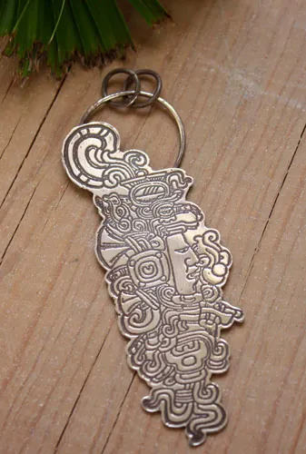 Quiquiztli, Maya musical conch pendant in sterling silver
