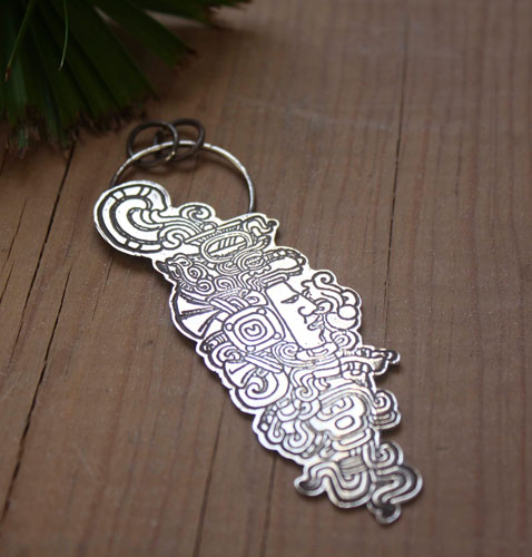 Quiquiztli, Maya musical conch pendant in sterling silver