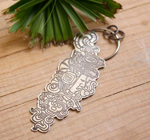 Quiquiztli, Maya musical conch pendant in sterling silver