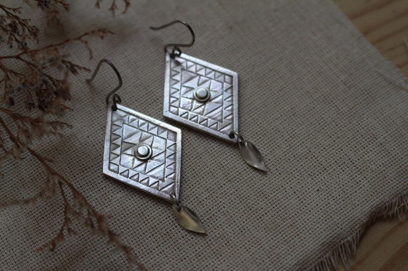 Quetzaly, mexican diamond earrings in silver