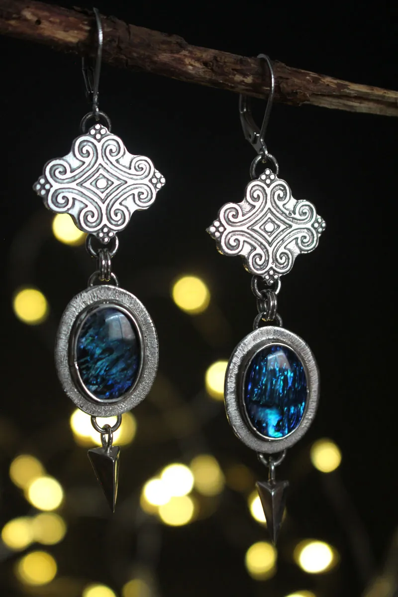 Rain, swirl cloud earrings in silver and paua