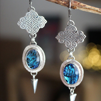 Rain, swirl cloud earrings in silver and paua