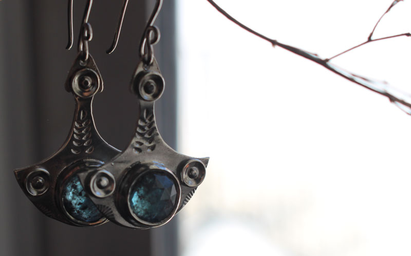 Rebirth, renewal earrings in sterling silver and kyanite