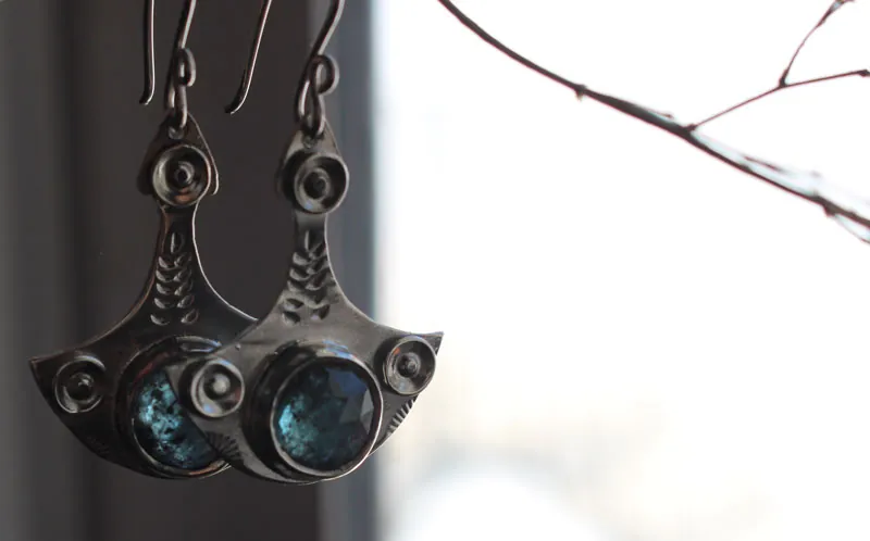 Rebirth, renewal earrings in sterling silver and kyanite
