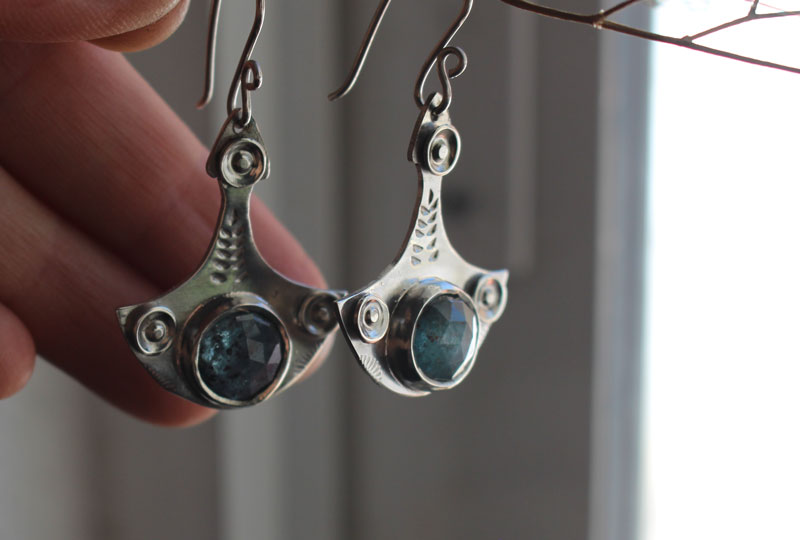 Rebirth, renewal earrings in sterling silver and kyanite