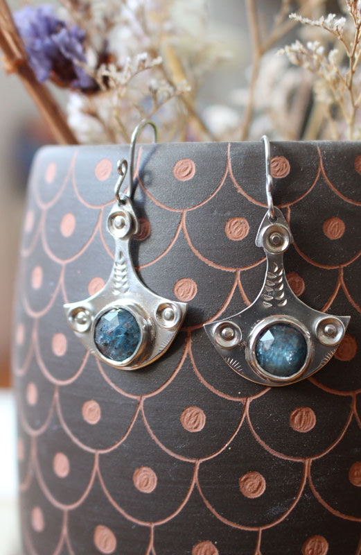 Rebirth, renewal earrings in sterling silver and kyanite