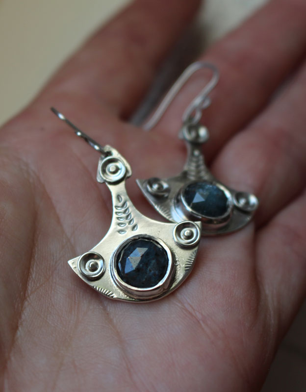 Rebirth, renewal earrings in sterling silver and kyanite