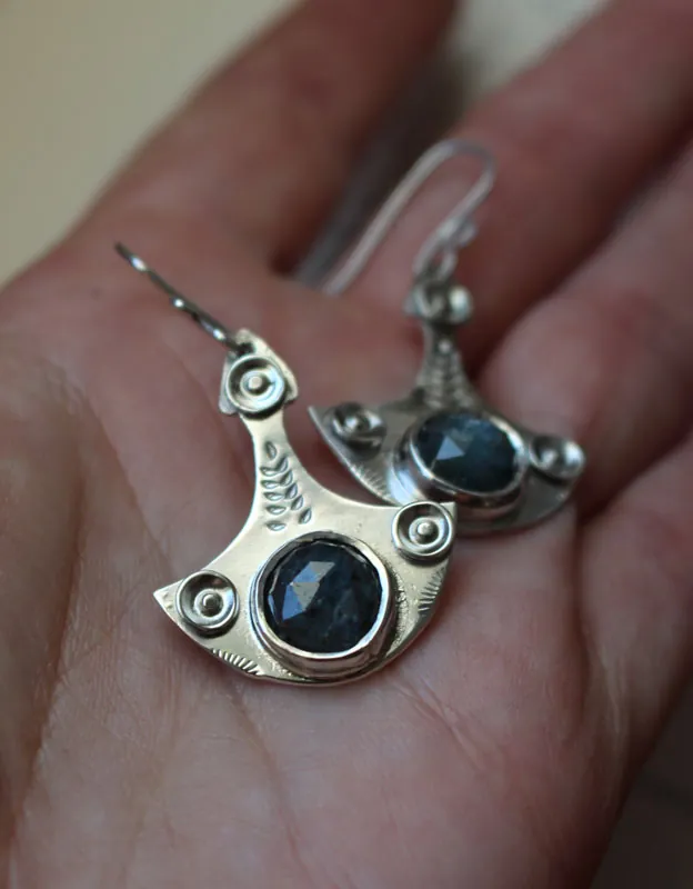 Rebirth, renewal earrings in sterling silver and kyanite