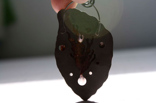 Rising tide, red seaweed pendant in silver and Maury Mountain agate