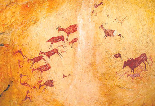 Rock Art, Prehistoric hunting scene necklace in silver