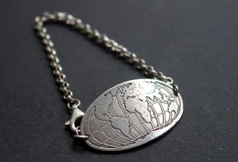 Roots, world map bracelet in sterling silver