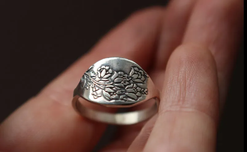 Rose garden, flower ring in sterling silver