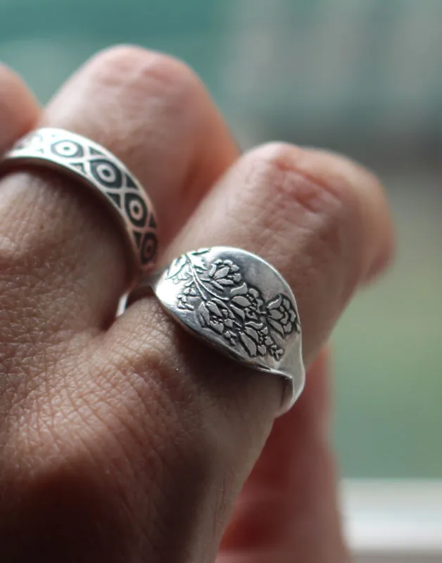 Rose garden, flower ring in sterling silver