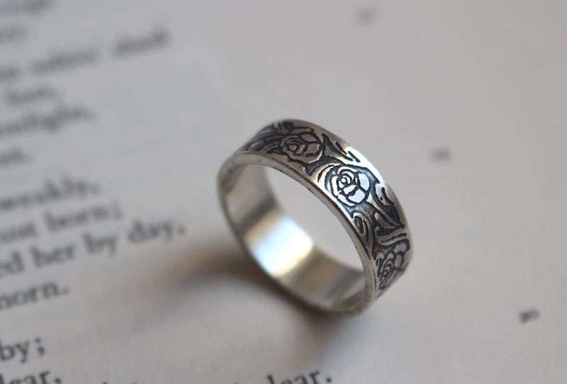 Rose, romantic rose flower ring in sterling silver
