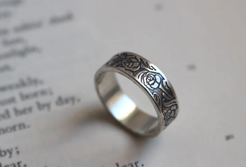 Rose, romantic rose flower ring in sterling silver