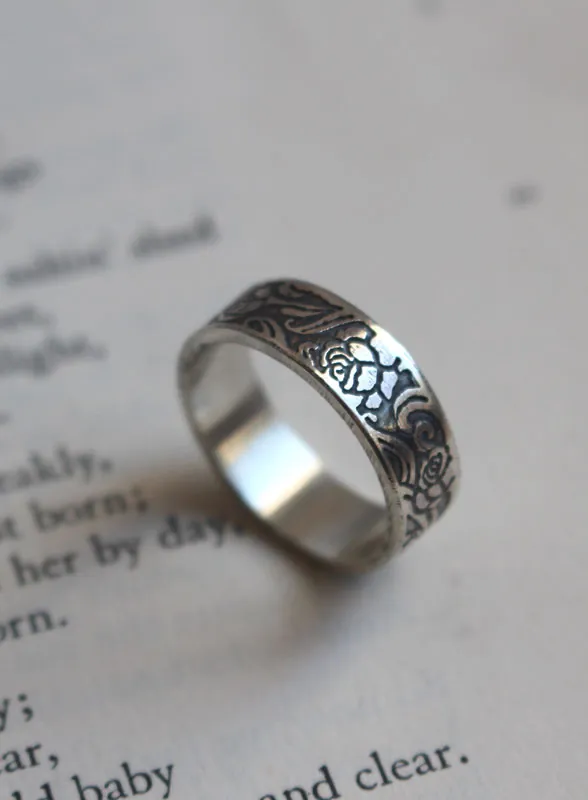 Rose, romantic rose flower ring in sterling silver