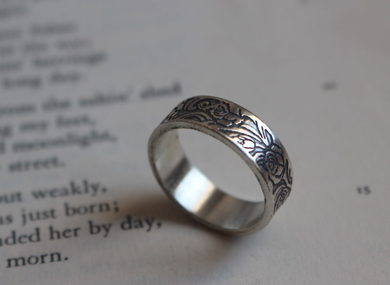 Rose, romantic rose flower ring in sterling silver