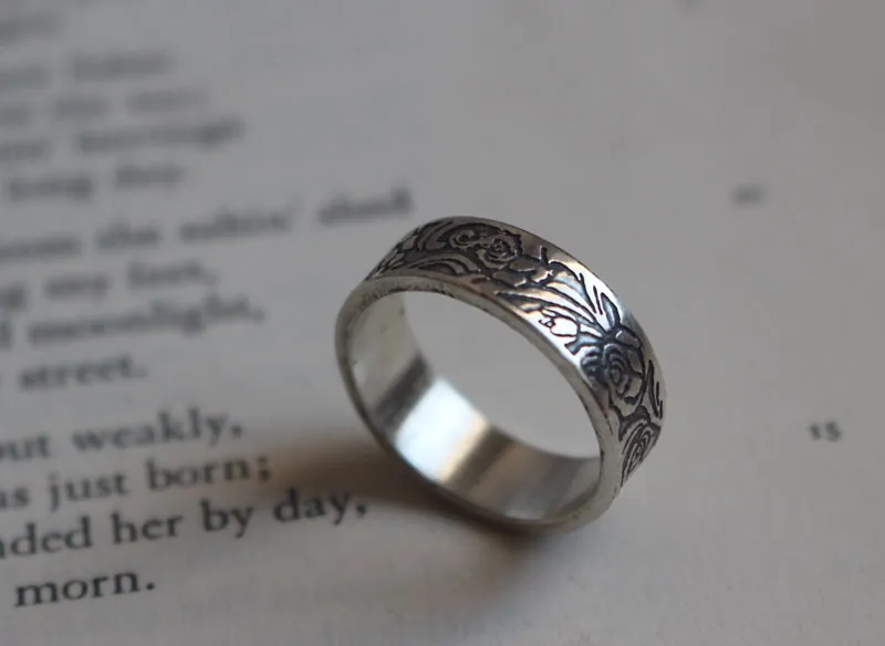 Rose, romantic rose flower ring in sterling silver