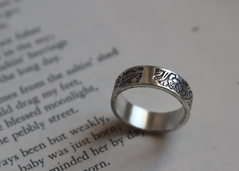 Rose, romantic rose flower ring in sterling silver
