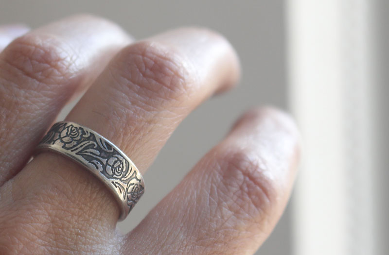 Rose, romantic rose flower ring in sterling silver