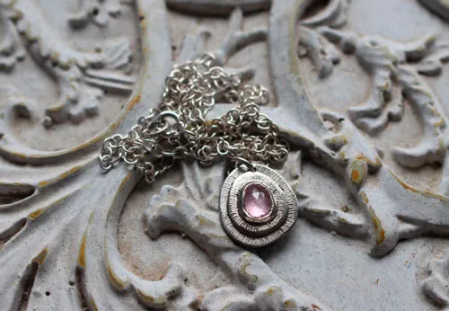 Rosebud, flower necklace in sterling silver and pink sapphire