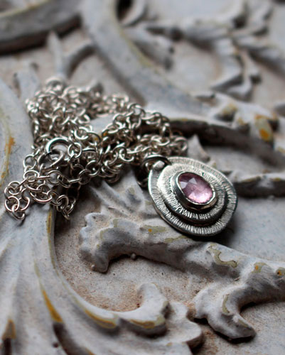 Rosebud, flower necklace in sterling silver and pink sapphire