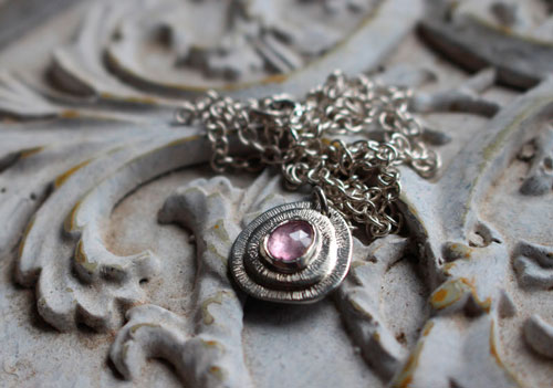Rosebud, flower necklace in sterling silver and pink sapphire