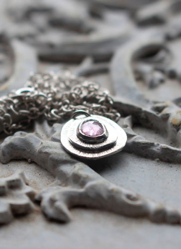 Rosebud, flower necklace in sterling silver and pink sapphire