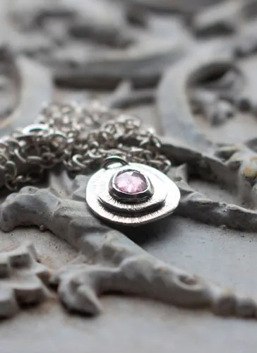 Rosebud, flower necklace in sterling silver and pink sapphire